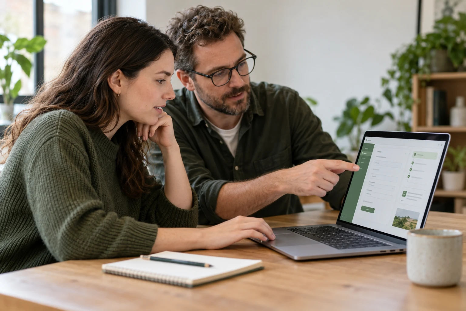 Illustrative image of two colleagues reviewing a software prototype together on a laptop